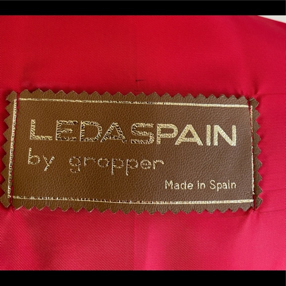 Leda Spain by Gropper Tangerine Leather Trench Coat with Gold Tone Accents - Picture 8 of 16